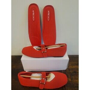 AprCoco Ballet Flats Women 7 Red Knit Mary Jane Square Toe Comfort Shoes